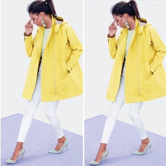 J.CREW Swing Trench Coat in yellow cotton, detachable hood, pockets Sz M NEW - Picture 8 of 16